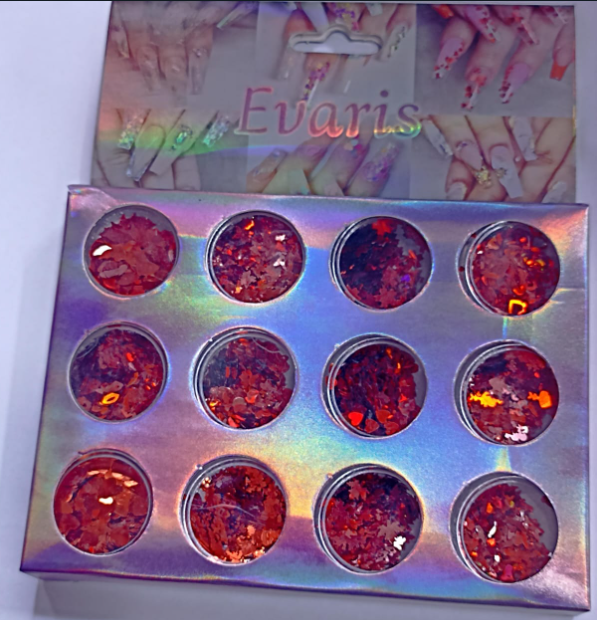 EVARIS GLITTER BRILLO ROJO EN FORMAS X 12 UNIDADES
