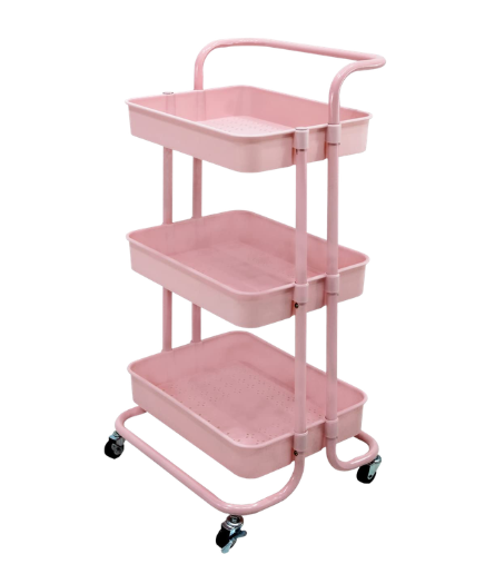 CARRO-R25 CARRITO AXULIAR ROSADO DE METAL PINK