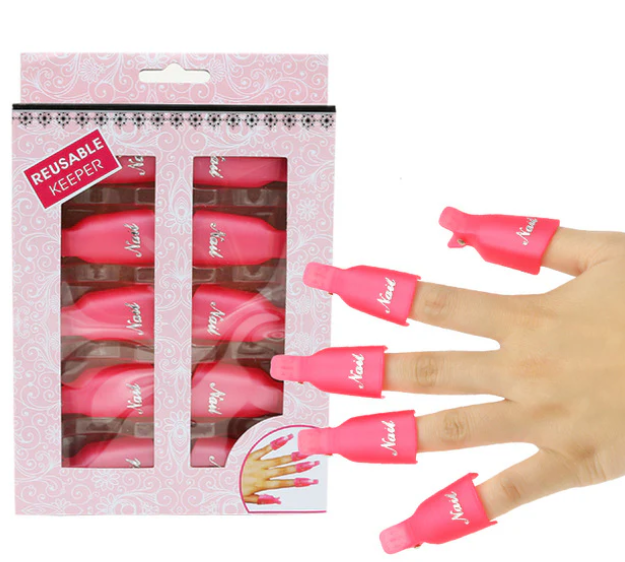 CIL44  REUSABLE KEEPER KIT DE MANICURA DE ACRÍLICO CON CLIPS PARA QUITAR ESMALTE 10 UNID