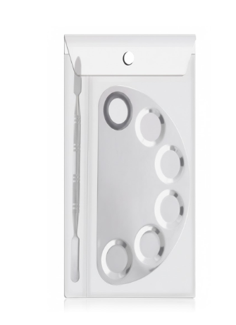 PAL-A36 PALETA MEZCLADORA DE MAQUILLAJE DE ACERO INOXIDABLE PLANA CON ESPÁTULA