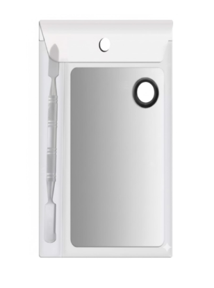 PAL-A35 PALETA MEZCLADORA DE MAQUILLAJE DE ACERO INOXIDABLE PLANA CON ESPÁTULA
