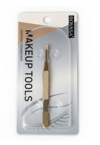 SR-002 ROVASA PINZA PARA DEPILACIÓN DE CEJAS DE ACERO PLANO DORADO
